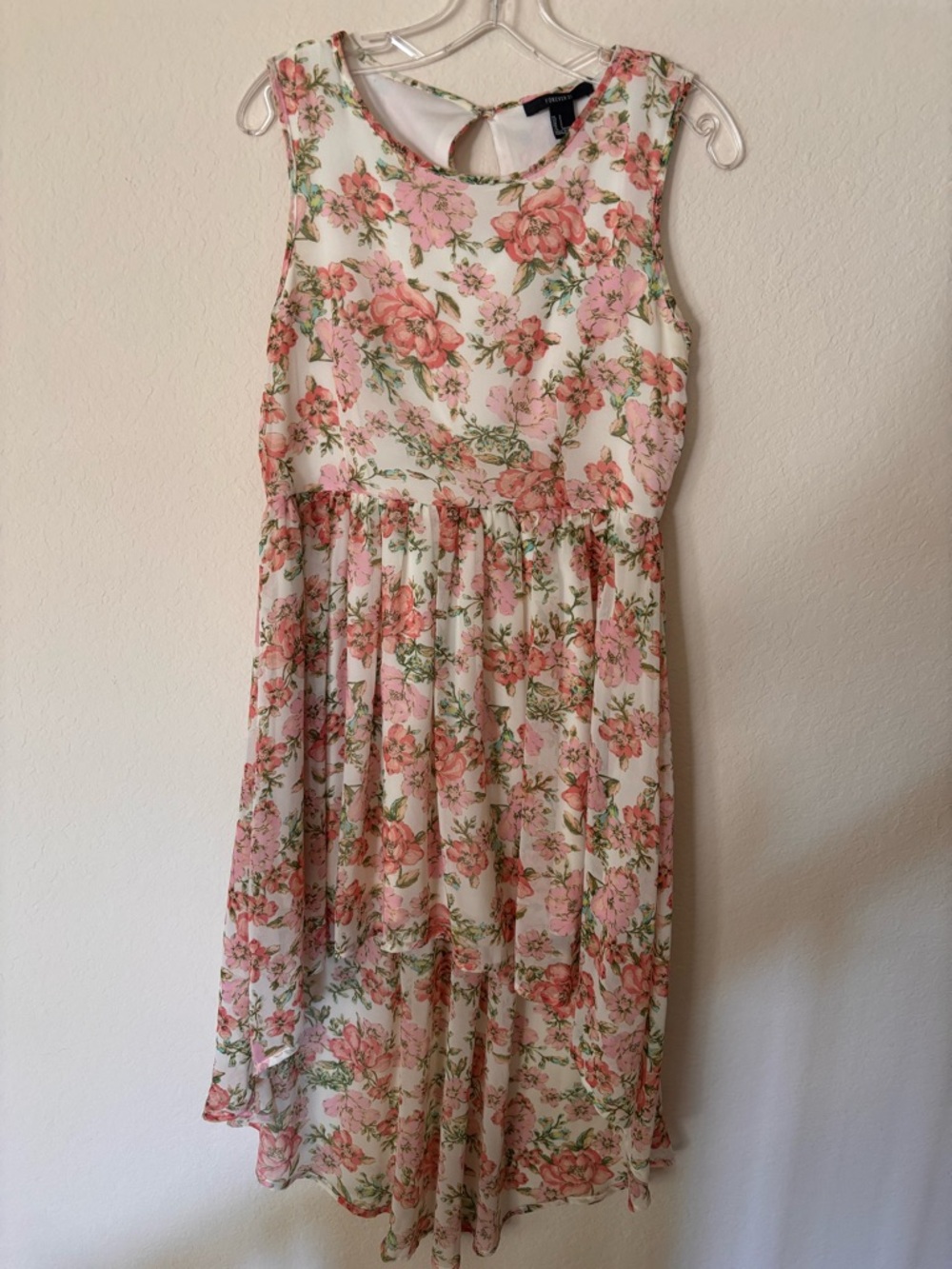Forever 21 Pink & Cream Floral Sleeveless High Low Girls Dress